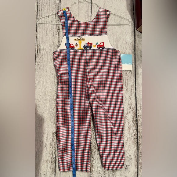 2T Anavini Hand Smocked Construction Vehicle Longall NWT red, plaid - Picture 4 of 5